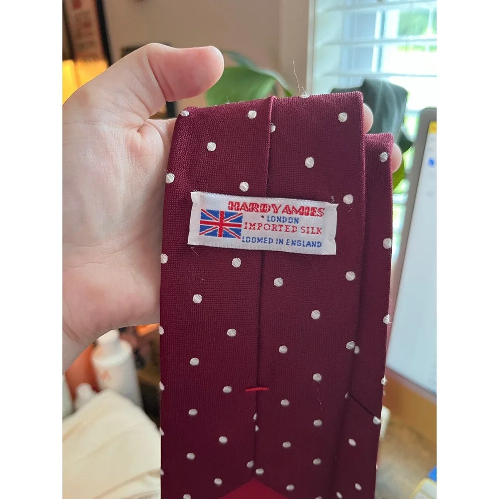 Hardy Amies Burgundy Red Polka Dot Corporate Office Old Money Academic Silk Tie